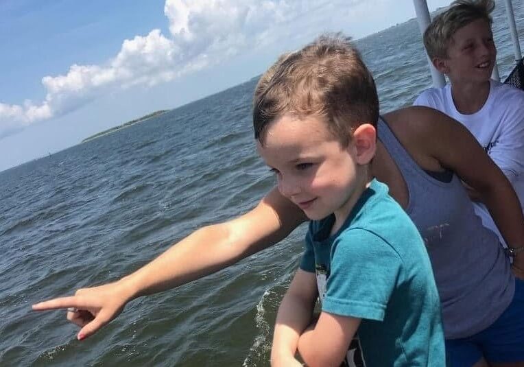 Young child enjoys watching dolphin in natural habitat